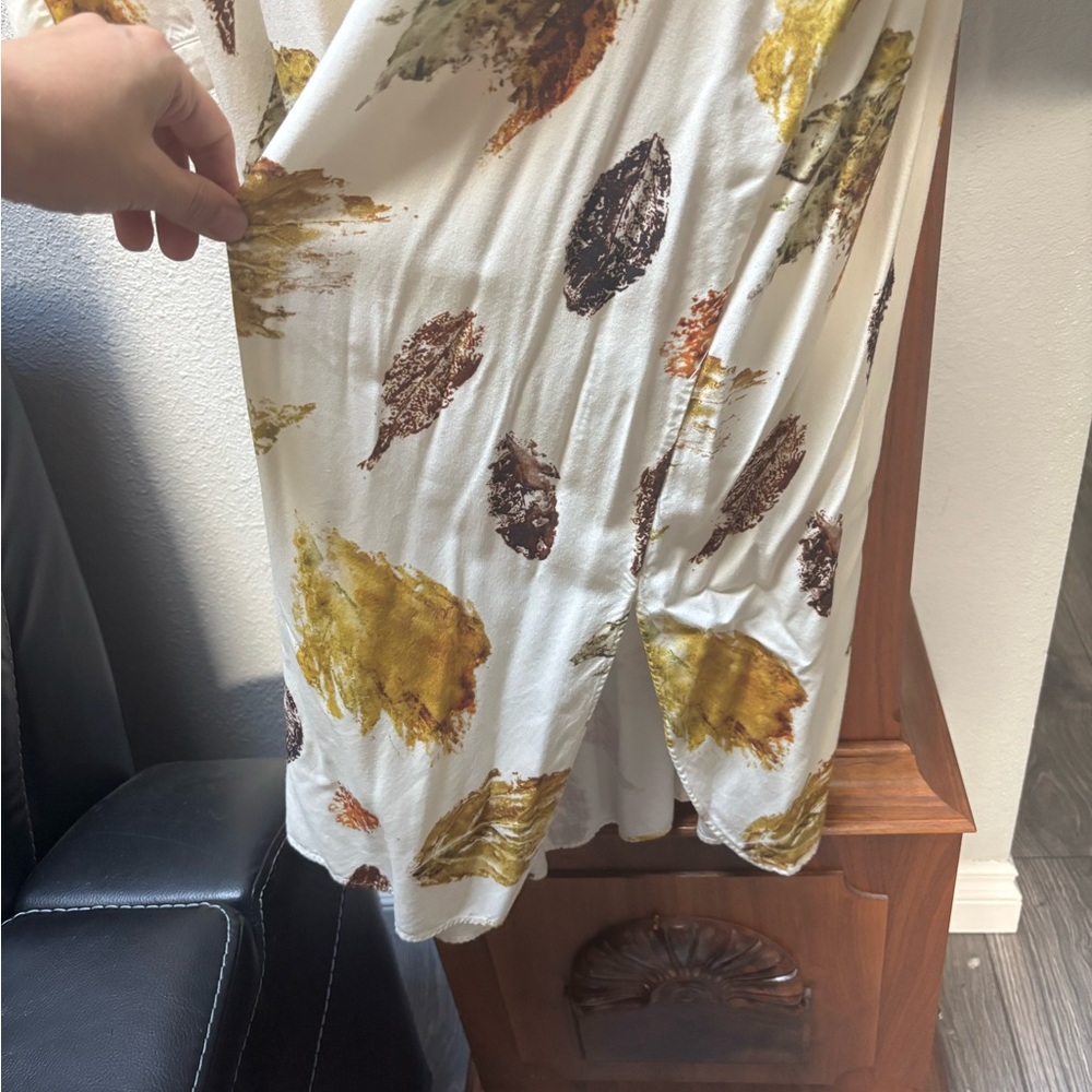 Japanes Galerie Vie dress Cream Leaf-Print Long Sleeve Shirt Dress - Picture 9 of 9